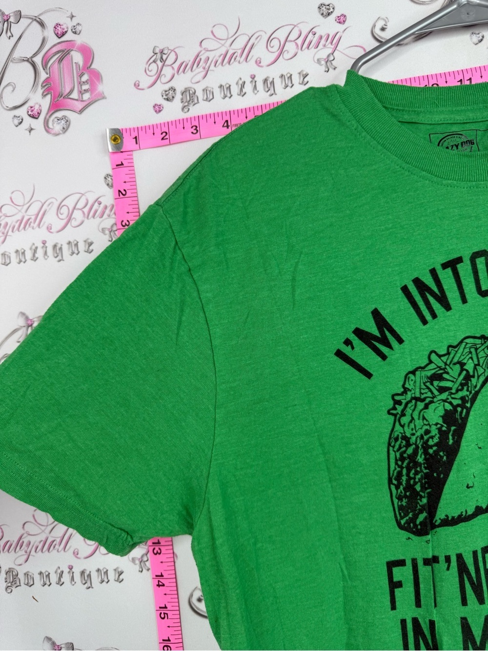 Crazy Dog T-Shirts Green "I'm Into Fitness" Taco Graphic Tee - Picture 4 of 7